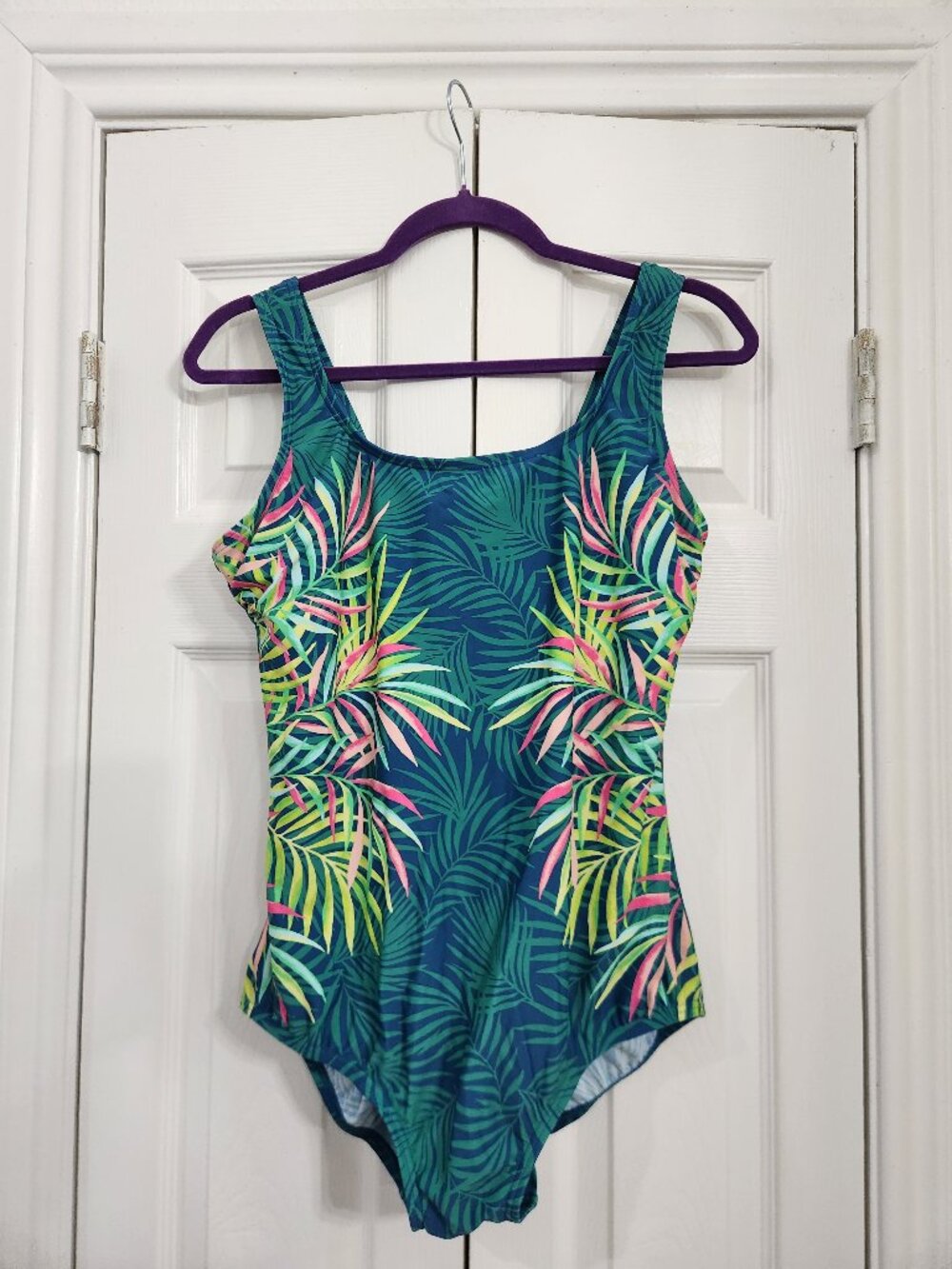 EUC Land's End Leaf Print Teal One-Piece Swimsuit